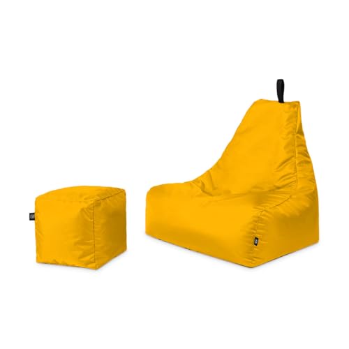 PATCH HOME Sitzsack Sitzkissen Beanbag Premium Lounge Gaming Sessel inkl. Würfel In & Outdoor geeignet fertig befüllt H:90cm | T:78cm | B:82cm + 35x35cm Würfel Gelb