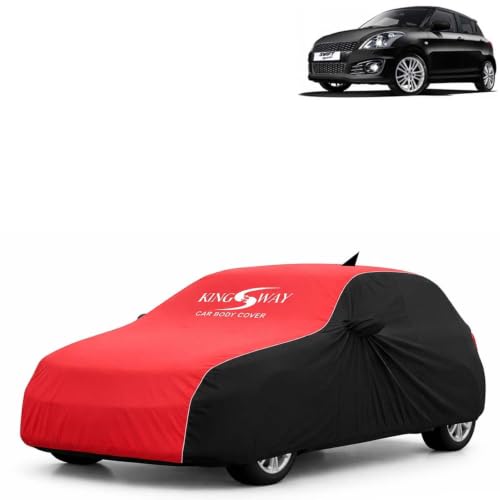 Image of KINGSWAY Super Waterproof Car Cover Only with Maruti Suzuki Swift (Year 2011 to 2017 - All Model) | Mirror and Antenna Pockets | All Weather Car Body Cover with Silver Piping | Black Red