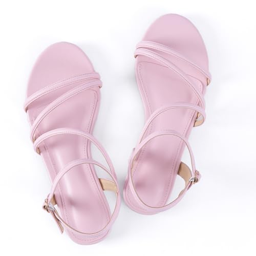 Image of Mtzyoa Women Flat Sandals Dressy Strappy Gladiator Summer Ankle Strap Nude Open Toe Comfortable Wedding Casual Leather Ladies Party Trendy Vacation