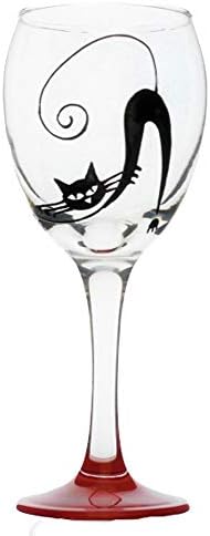 Memories-Like-These UK Red 'Black Cat' Hand Painted 450ml Cat Wine Glass Gift