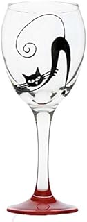 Memories-Like-These UK Red 'Black Cat' Hand Painted 450ml Cat Wine Glass Gift