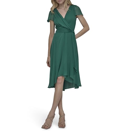 DKNY Women's Flutter Sleeve Surplice Tie Fit & Flare Midi Dress2