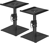 Universal - 9.6x8.8” platform with height-adjustable stand. Load up to 33lbs each stand. Adjustable - raise your speaker to eye level with 4-level locking pole (8.7/10.5/12.4/14.2” to the desk). Then adjust the tray to the ideal projection angle with...