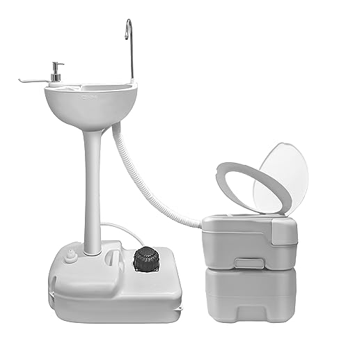 ZHIHUITONG Outdoor Garden Camping Hand Sink with Portable Toilet, Removable Hand Washing Basin Sanitary Ware for RV/Kitchen/Indoor, HDPE, White, 2023 Updated Version