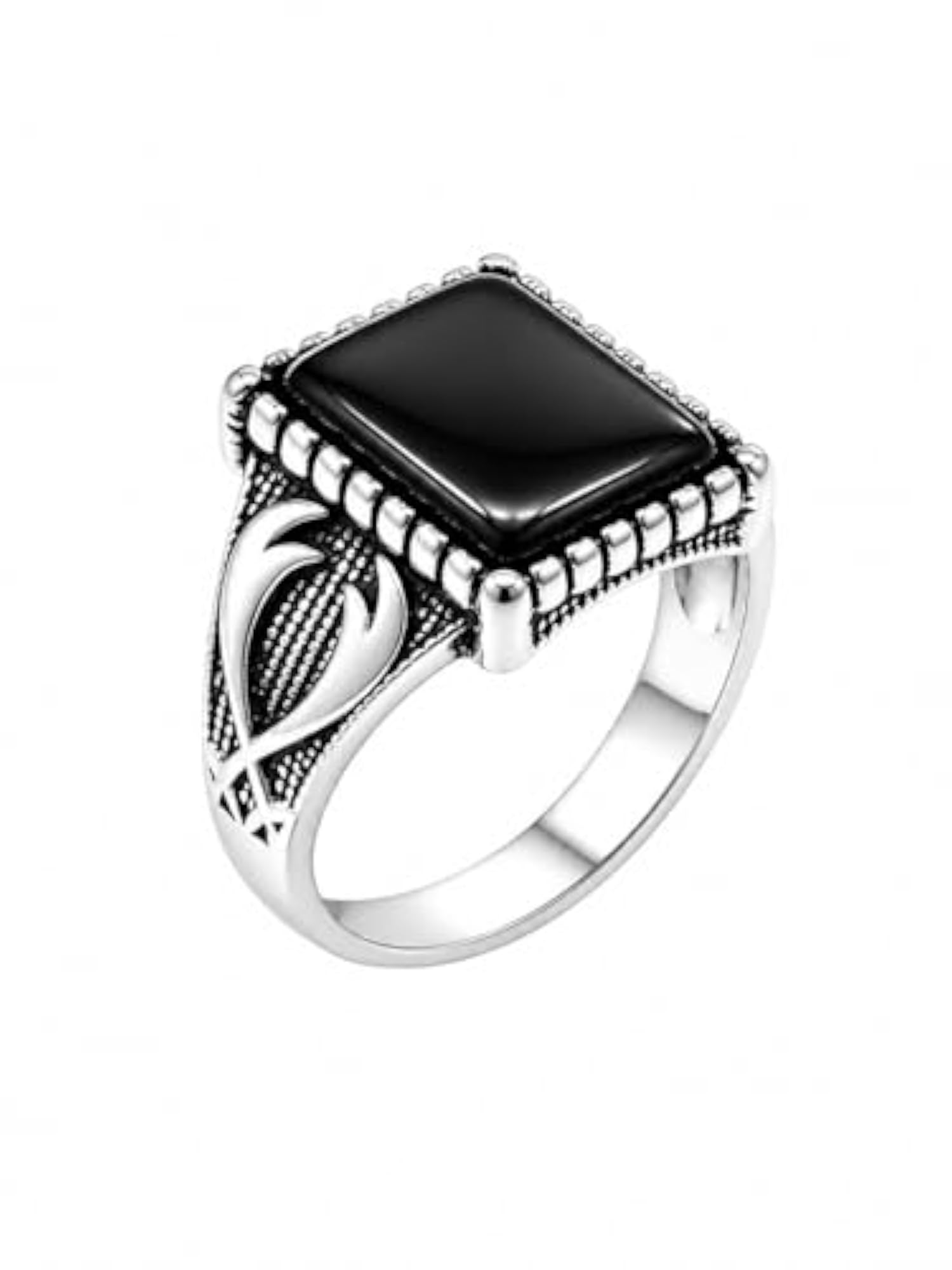 Men's Signet Ring with Black Stone Silver Tone