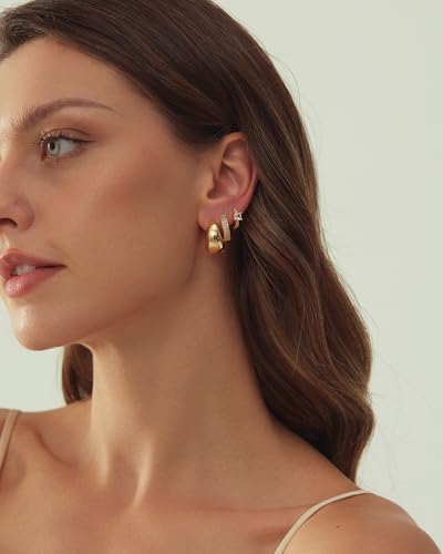 Gold Hoop Earrings Set for Women, 14K Gold Plated Lightweight Earrings Sets for Multiple Piercing, Hypoallergenic Chunky Trendy Gold Earrings for Women Jewelry3