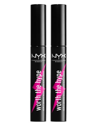 NYX Professional Makeup Mascara Worth the Hype Volumizzante e Allungante Nero Lunga Tenuta per Ciglia Lunghe e Folte Scovolino a Punta con Olio di Jojoba - 2 Mascara