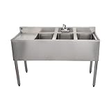 Stainless Steel Commercial Three Compartment Under Bar Sink 19 x 48 with Left Drianboard