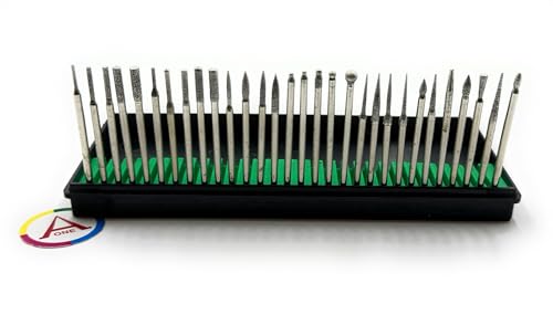 Image of Aone Diamond Coated Bur Bit Set of 30 pieces Mandrel 2.3mm for Grinding, Engraving, Carving & Shaping on Metals, Wax, Plastic, Ceramic, Clay on Dental, Jewellery Making, Model Making, Hobby Crafts DIY