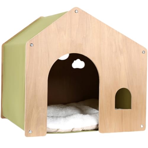 Bivoyud 木製ペットハウス ペットハウス 犬の犬小屋 天然木 木製 オールシーズン対応 換気 通気性 クローズドデザイン 木製の犬小屋 快適な空間 あらゆる種類のペットに適しています (グリーン)