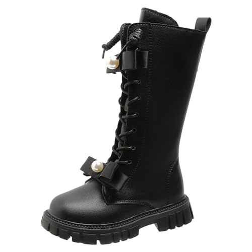 Knee Length Boots for Girls Lace Up Side Zip Combat Boots Girls' High Tall Boots Bow Winter Shoes Little Kids/Big Kids