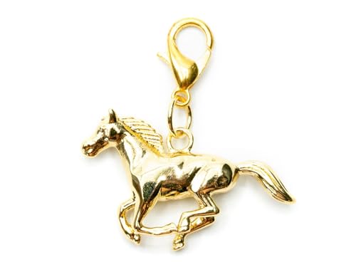 Miniblings Pendentif en forme de cheval - Fabriqué à la main - Bijou fantaisie - Plaqué or - Pour bracelet, 30mm, Métal