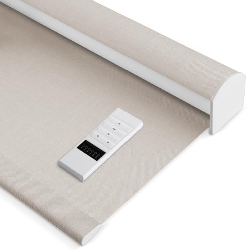 ZSHINE Rechargeable Motor Motorized Roller Shades Full Blackout Stripe Texture Fabric Compatible Alexa via Hub for Home Office (82067O) Victoria Fabric 82067o