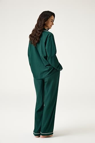 Image of BESTOUCH Womens Pajama Sets: 100% Cotton Muslin Linen Feel | Button Soft Comfy Breathable Classic Sleep Pjs 2 Piece
