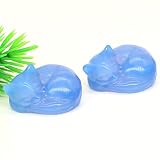 Statua di gatto addormentato da 1,2 pollici, pietra di cristallo naturale, figurine di animali, artigianato, ornamento di pietre preziose , decorazione della stanza raccolta domiciliare(Color:Blue Opa