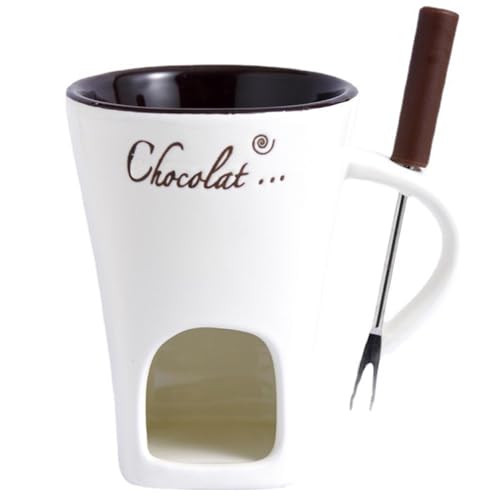 Taza de fondue de chocolate NASSMOSSE de cerámica de 130 ml con tenedor incluido 2