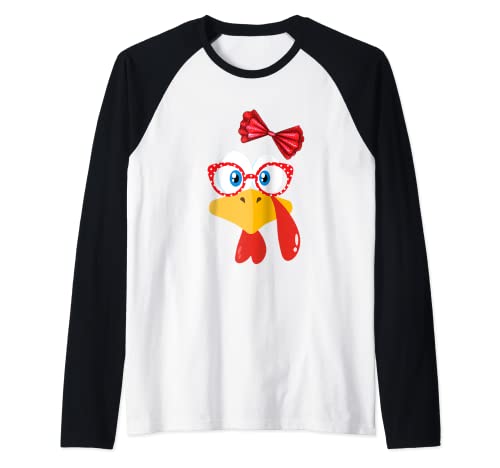 Divertente Ringraziamento Turchia Girl Face Occhiali da sole rossi Donne Maglia con Maniche Raglan