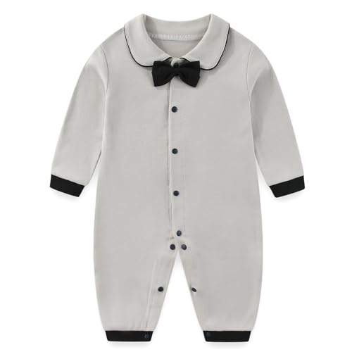 Gajaous Quebra-cabeças de pescoço formal para recém-nascidos, com mangas compridas, fato de polo body macacão em geral de 0 a 12 meses, Cinza
