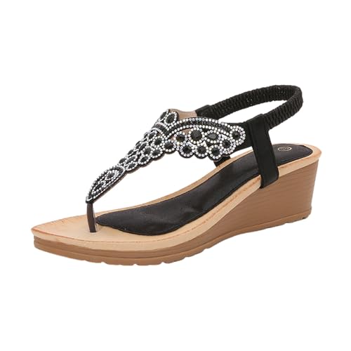 Genérico Mujer Sandalias cuña tiras 𝐜ruzadas 𝐝iamantes imitación m𝐨da verano bohemias punta abierta Zapatos Elegantes ligeras brillo antideslizantes 𝐜ómodas (41)