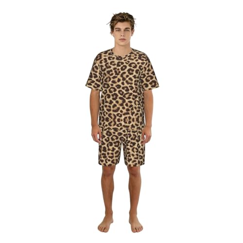 Pyjama d'été col rond léopard avec poches pour homme moderne