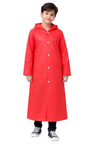 Image of Nephar Boys & Girls Waterproof Hooded Raincoat | Long Rain Protection Jacket | Lightweight Windproof Monsoon Wear | Kids Outdoor Rain Coat