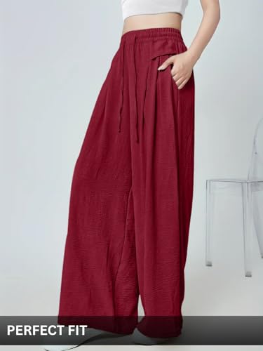 Image of GRECIILOOKS High Waist Polycotton Trousers for Women - Flared Parachute Pants with Side Pockets | Casual Travel Cargo Pants (Available in Plus Size and Value Pack)