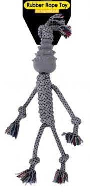 Dog Rubber Rope Man Dog Chew Toy. Colourful and Tug Toy, Dental Health, Durable Ropes, Rubber Head, Dental Cleaning