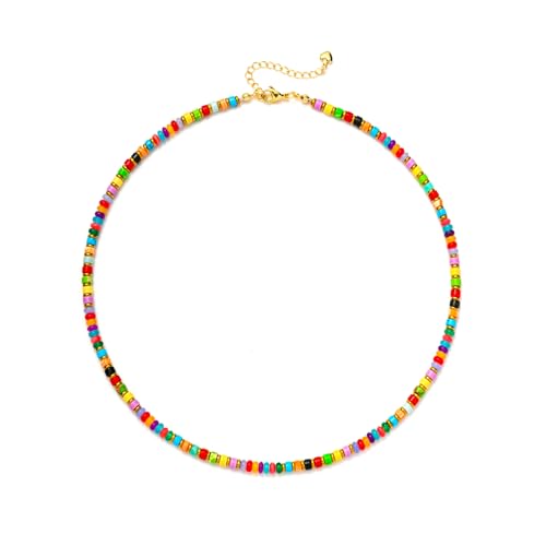 XIJIN Natural Stone Bead Necklace for Women Handmade Boho Multicolor Beaded Choker Necklace Gift for Her