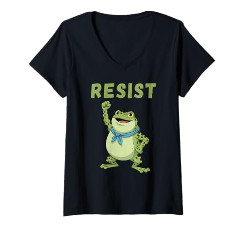 Mujer Portland Resist Frog Resistencia pacífica Protesta de la Rana 2025 Camiseta Cuello V