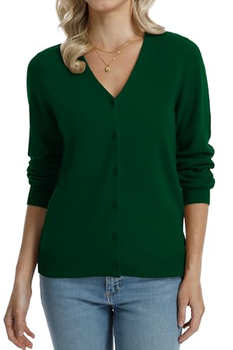 Image of QUALFORT Women's 100% Cotton Lightweight Cardigans Long Sleeve Knitted Button Down Sweater