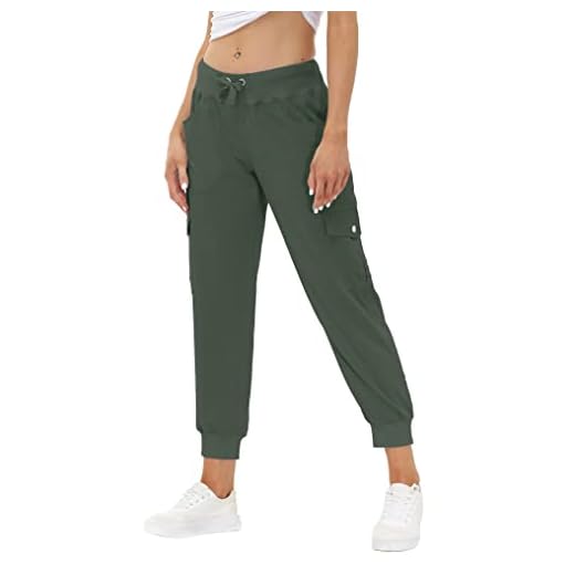 JINSHI Pantalons Femme Cargo Long Travail Pantalon Jogging Taille Haute avec Poches Vert Militaire S