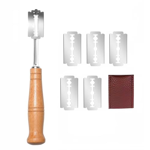Bäckermesser Brotmesser Teigmesser, Brot Einschneidemesser, Teig Rasiermesser, Brot Backen Zubehör (5 Klingen + 1 LederhüLle)