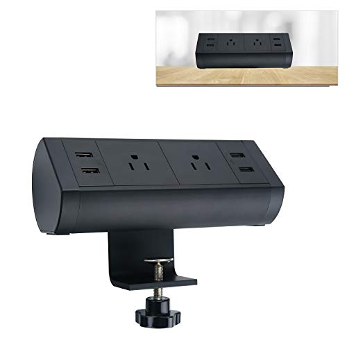 Desk Clamp Power Strip with Surge Protector, Black Desktop Power Outlets, Removable Mount