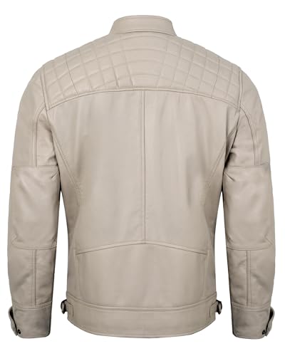 Image of Leather Jacket Men - Real Lambskin Motorcycle Jacket with Snap Tab Collar, Adjustable Waist & Zippered Pockets