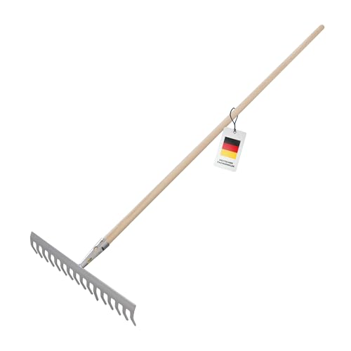 blizz-z Gartenrechen 40 cm Breite, 16 Zinken | Stabiler Rechen mit robustem Eschenstiel