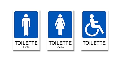 3 Adesivi Toilette: Uomo - Donna - Disabili, in vinile morbido, Targhette adesive bagno, cartelli Lavabili, per Porte, Uffici, Locali, Negozi, misura 10x15 cm