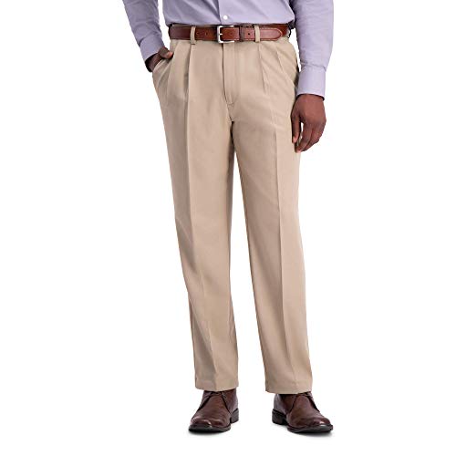 Haggar Men's Big and Tall Cool 18 Pro Classic Fit Pleat Front Pant, tan, 44Wx30L