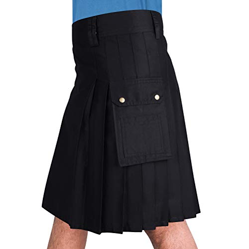 Cotton Jeans Utility Kilt for Men with Cargo Pockets-Black Cotton Kilt for Men2