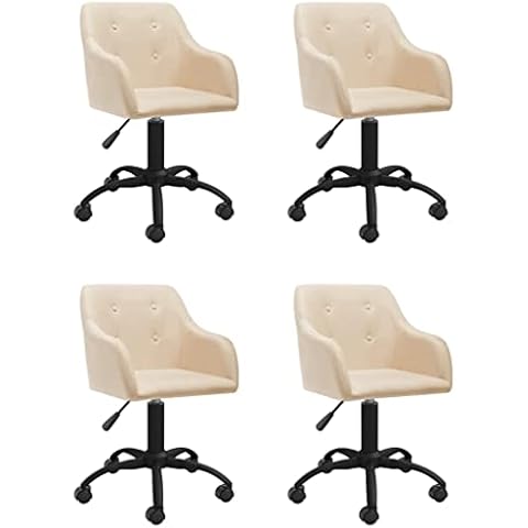 vidaXL 4X Esszimmerstuhl mit Rollen Drehbar Höhenverstellbar Küchenstuhl Polsterstuhl Essstuhl Drehstuhl Wohnzimmerstuhl Stuhl Stühle Sessel Creme Stoff Cover