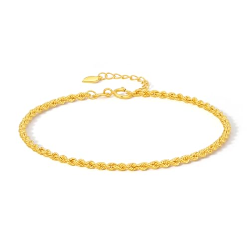 18K Gold Bracelet for Women Link Bracelets Chain Bangle Dainty Wheat Bracelet Trendy Jewelry Adjustable Stackable Chunky Fashion Layering Simple Twisted Bangle Solid Yellow Gold Gifts KH075987