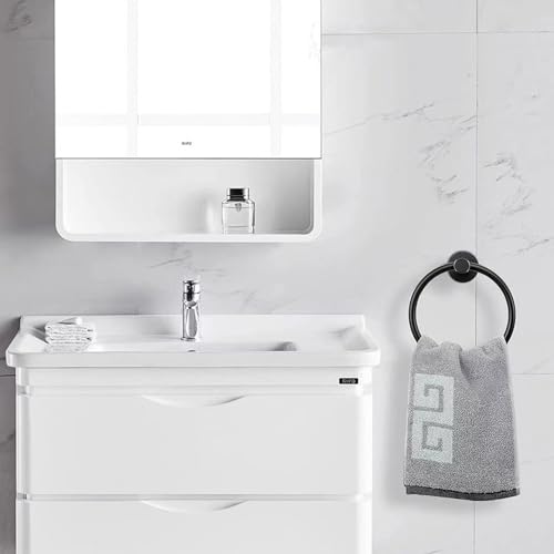 Audflay Handtuchhalter, Handtuchring, Badezimmerset, 4-teiliges Set aus mattschwarzem Edelstahl, inklusive Handtuchring und 3-Bademantel Handtuchhaken, Badezimmerwandbefestigung (Black)