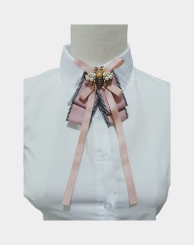 Vpang Retro Pearl Bee Bow Brooch Pre-Tied Neck Tie Brooch Pin Satin Ribbon Bow Tie For Women Wedding Party Bow Tie #TOP4