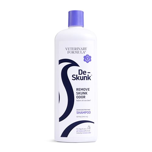 De-Skunk Odor Destroying Shampoo for Dogs, 32 oz. – Formulated with Powerful De-Greasers, Skunk...