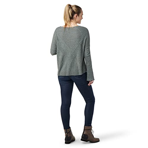 Smartwool Women's Shadow Pine Cable Merino Wool V-Neck Sweater (Regular Fit), North Woods-Bleached Aqua Marl, Medium #TOP2