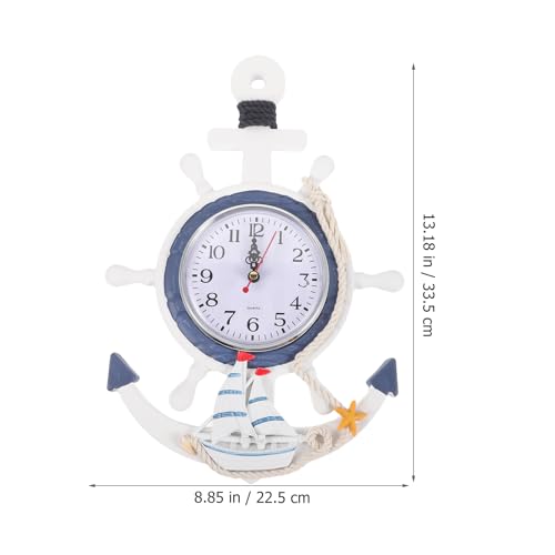 Veemoon 10A007192Q3 Anchor Clock Mediterranean Style Wall Clock Sea Theme Nautical Wheel Rudder Steering Wheel Decoration Wall Hanging Decor thumb #1