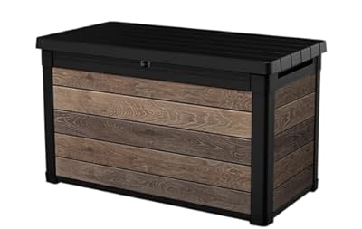 Keter Signature Collection 100 Gallon Resin Deck Box Organization and Storage Box for Patio Outdoor Cushions, Throw Pillows, Garden Tools and Pool Supplies, Walnut