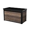 Keter signature collection 100 gallon resin deck box organization and storage for patio furniture outdoor cushions throw pillows garden tools and pool supplies walnut  urban country home decor