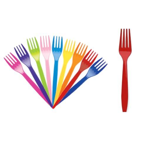Forchette Riutilizzabili in Plastica Colorata, Lavabili in Lavastoviglie, per Torte, Feste, Confezione da 24 pezzi (Rosso)