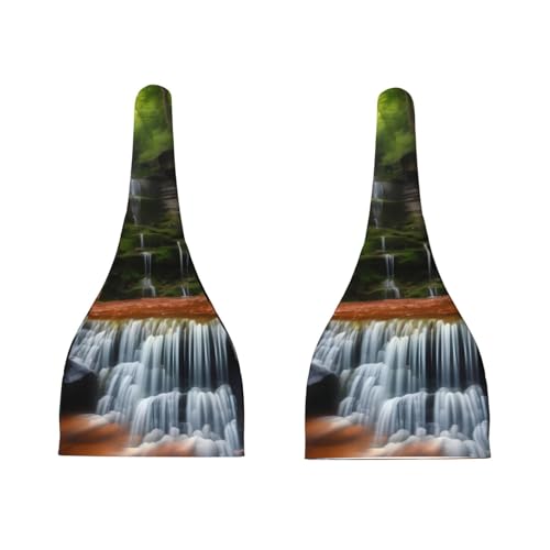 Newborn Baby Hat, Waterfall View Print Soft Top Knot Beanie Cap, Cute Baby Headwear for 0-6 Months Black3