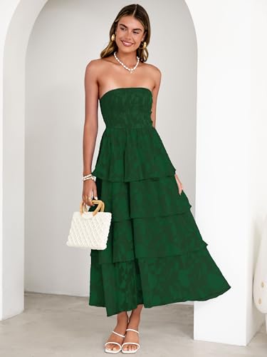 Image of Simplee Womens Summer Strapless Maxi Dress 2026 Boho Floral Off Shoulder Wedding Guest Dresses Tiered Beach Long Sundress